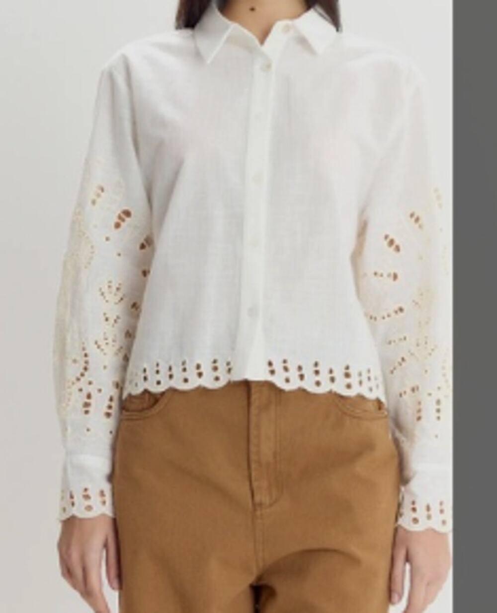 Christian Lacroix Ivory Linen Blend Blouse w/ Cutwork Lace sz M - Picture 1 of 4